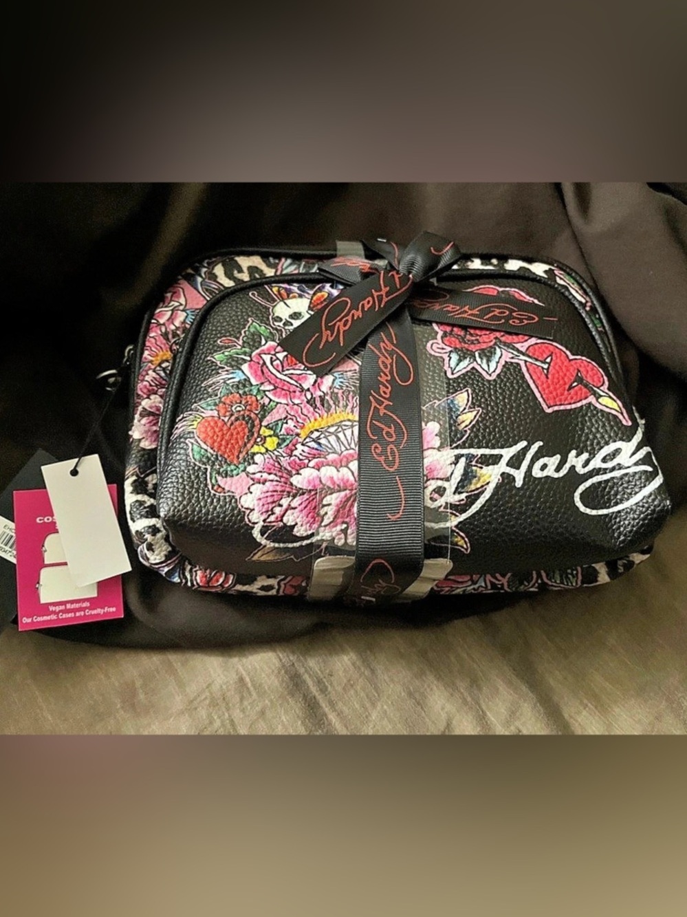 2 pcs Ed Hardy Printed Cosmetic Bag NWT in Black & Pink